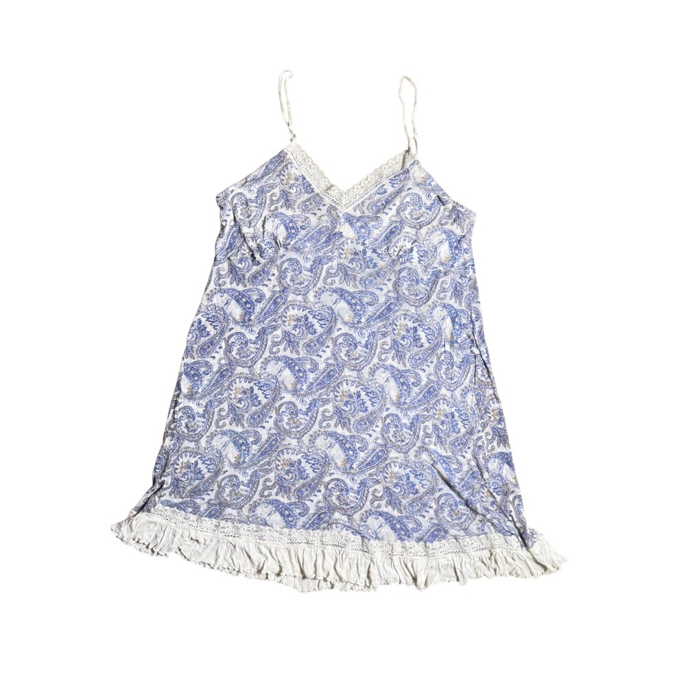 WinterSilks 100% Silk Paisley Lace Trim Ruffle Chemise Dress